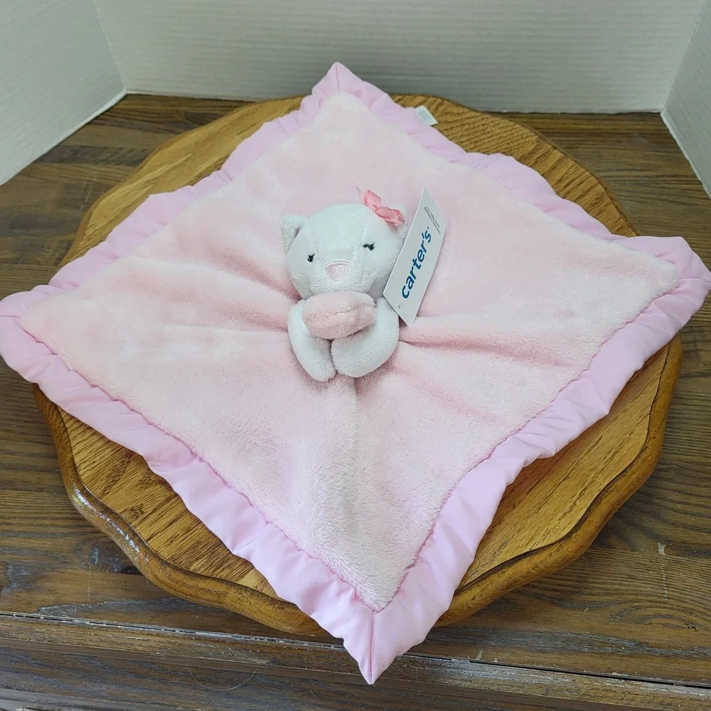 NWT Carter's White Plush Kitten Kitty Cat Lovey Pink Security Snuggle Blanket